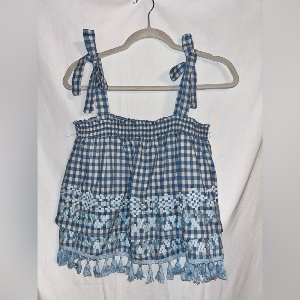 Listicle Blue Plaid Boho Blouse Tank Top Size S‎